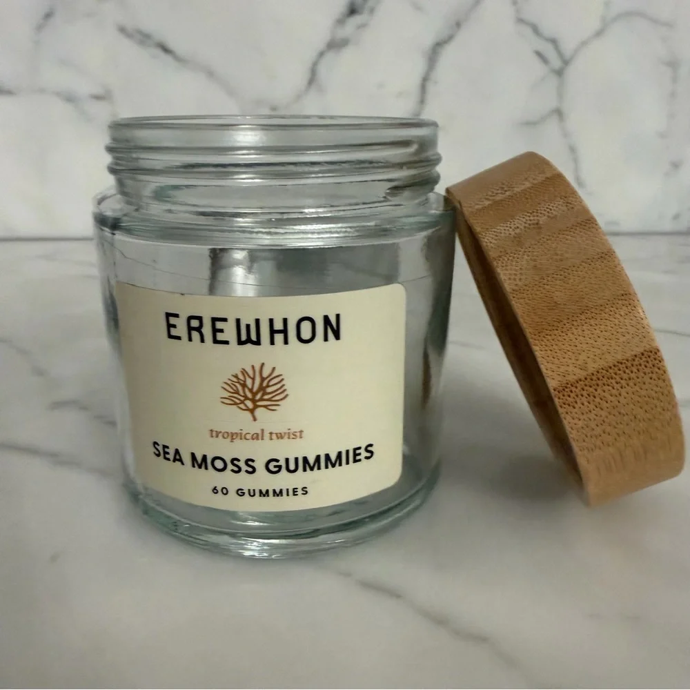 EREWHON Glass 14oz Jar Branded Lux Grocery Store Empty Reusable Wooden Lid Jar